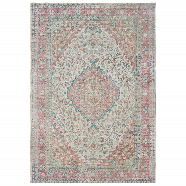 4?x6? Ivory and Pink Oriental Area Rug