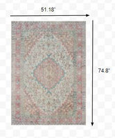4?x6? Ivory and Pink Oriental Area Rug