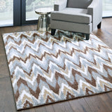 4?x6? Gray and Taupe Ikat Pattern Area Rug