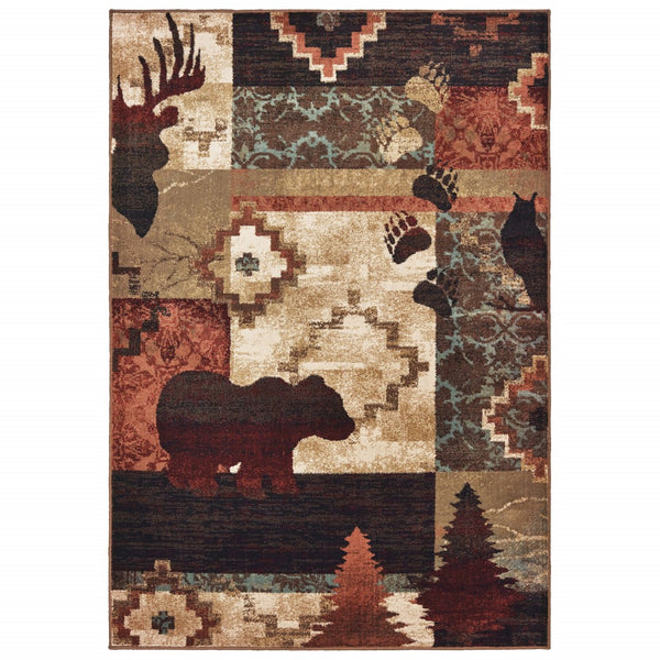 7?x9? Rustic Brown Animal Lodge Area Rug