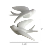 Set of 2 White Ceramic Sparrows Wall Decor