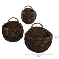 Set of 3 Rustic Brown Willow Wall Baskets