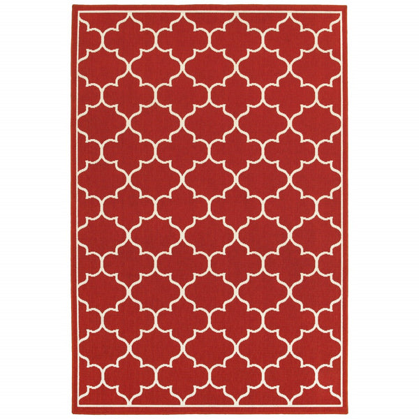2?x3? Red and Ivory Trellis Indoor Outdoor Scatter Rug