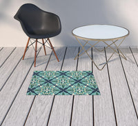 2?x3? Blue and Green Floral Indoor Outdoor Scatter Rug