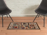 2?x3? Brown and Red Ikat Patchwork Scatter Rug