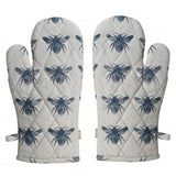 Set of Two Tea Towels with Navy Blue Bumble Bee Oven Gloves