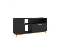 Modern Black and Natural Asymmetrical TV Stand