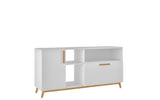 Modern White and Natural Asymmetrical TV Stand