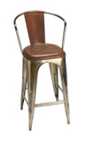 Brown Leather and Iron Bar Stool