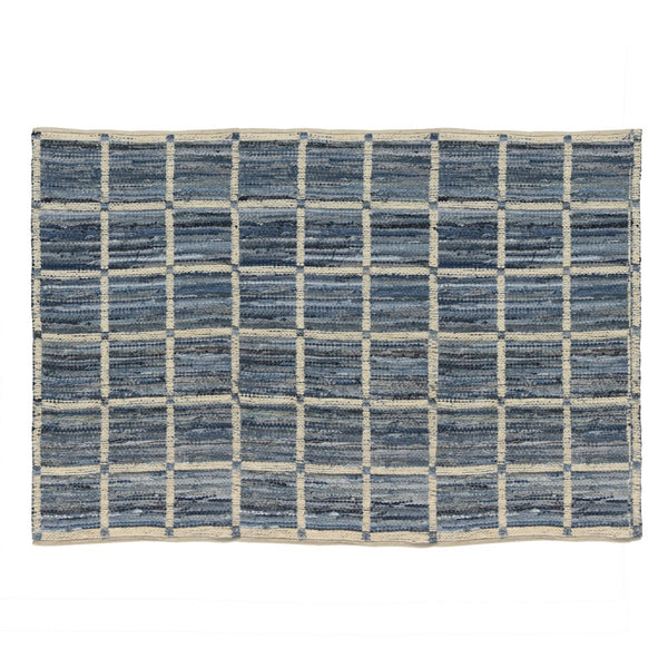 5? x 8? Blue and Gray Grid Area Rug