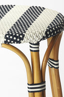 Navy Blue and White Rattan Bar Stool
