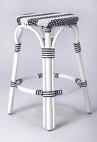 Classic White and Navy Blue Rattan Counter Stool