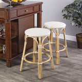 Beige and White Rattan Counter Stool