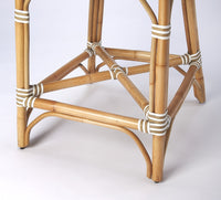 White and Tan Beige Rattan Counter Stool