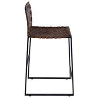 Brown Woven Leather Counter Stool