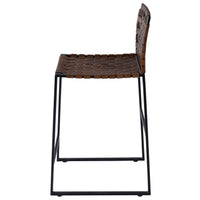 Brown Woven Leather Counter Stool