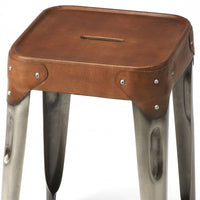 Brown Leather Counter Stool