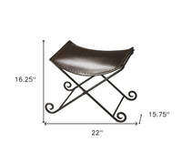 Dark Brown Leather and Metal Stool