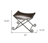 Dark Brown Leather and Metal Stool