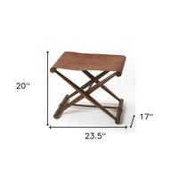 Brown Wood and Leather Portable Stool