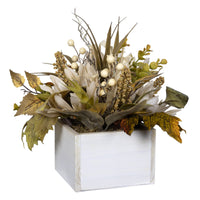 White Metal Planter with Floral Arrangement