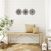 Set of Three Wood and Metal Flower Wall Decor