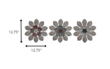 Set of Three Wood and Metal Flower Wall Decor