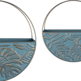 Set of Two Blue and Gold Leaf Pattern Wall Planters