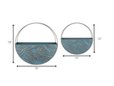 Set of Two Blue and Gold Leaf Pattern Wall Planters