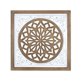 White Ethnic Wood and Metal Square Wall Plaque