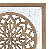 White Ethnic Wood and Metal Square Wall Plaque