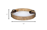 Round Wooden Tray with Leather Handles