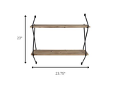 Two Tier Metal and Wood Wall Shelf