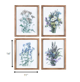 Set of Four Floral Print Wooden Frame Wall Art