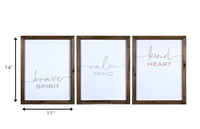 Set of 3 Wooden Brave Calm Kind Wall Frame Decor