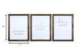 Set of 3 Wooden Brave Calm Kind Wall Frame Decor