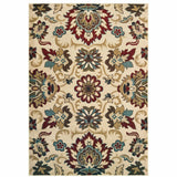 5?x7? Ivory and Red Floral Vines Area Rug
