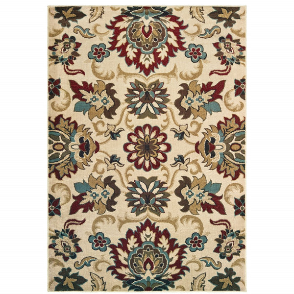 5?x7? Ivory and Red Floral Vines Area Rug