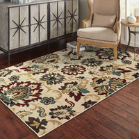 5?x7? Ivory and Red Floral Vines Area Rug