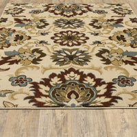 7?x9? Ivory and Red Floral Vines Area Rug