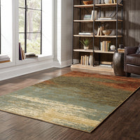 3?x5? Blue and Brown Distressed Area Rug
