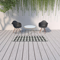 2?x8? Black and Ivory Gingham Indoor Outdoor Runner Rug