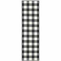 2?x8? Black and Ivory Gingham Indoor Outdoor Runner Rug