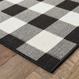 2?x8? Black and Ivory Gingham Indoor Outdoor Runner Rug