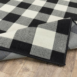 2?x8? Black and Ivory Gingham Indoor Outdoor Runner Rug