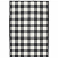 7?x10? Black and Ivory Gingham Indoor Outdoor Area Rug