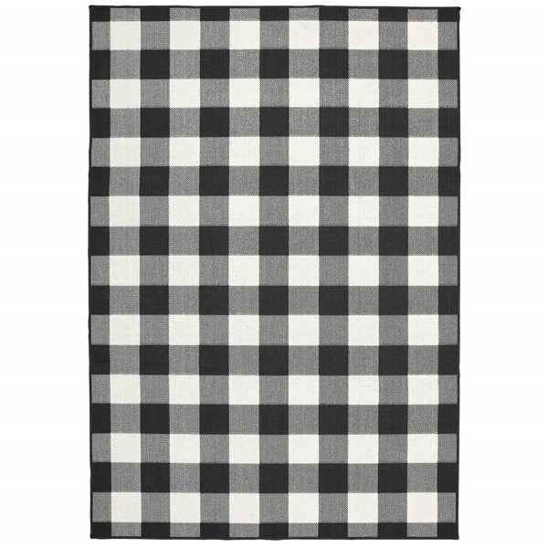 7?x10? Black and Ivory Gingham Indoor Outdoor Area Rug