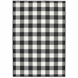 9?x13? Black and Ivory Gingham Indoor Outdoor Area Rug