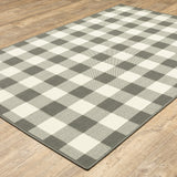 2?x8? Gray and Ivory Gingham Indoor Outdoor Runner Rug