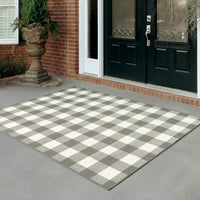 7?x10? Gray and Ivory Gingham Indoor Outdoor Area Rug